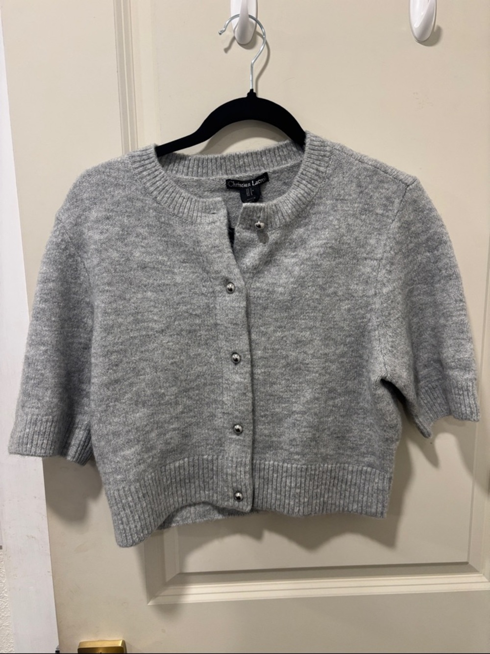 Christian Lacroix Light Gray Short-Sleeve Button Front Cardigan